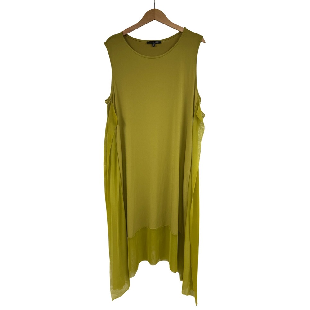 Kozan Womens Chartreuse Green Sleeveless Lagenlook Slinky Midi Dress Size L